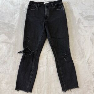 Abercrombie & Fitch High Rise‎ Mom Jeans Black Distressed Ripped Denim